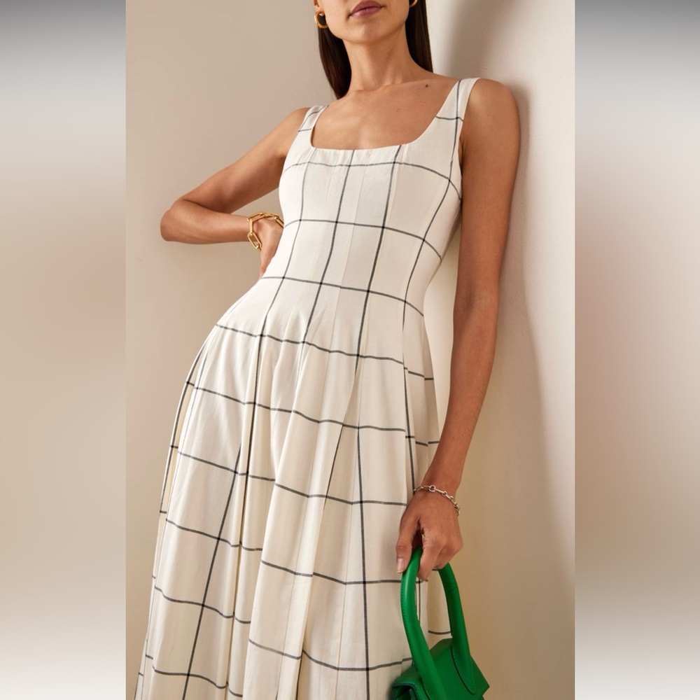 🌺🎉HP🎉🌺 NWOT Staud Wells Maxi Dress Ivory Plaid - Picture 7 of 16